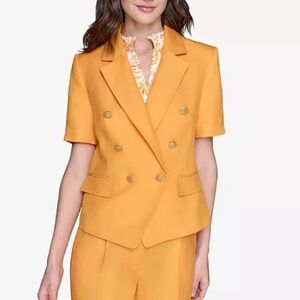 Karl Lagerfeld Linen-Blend Short-Sleeve Double-Breasted Jacket